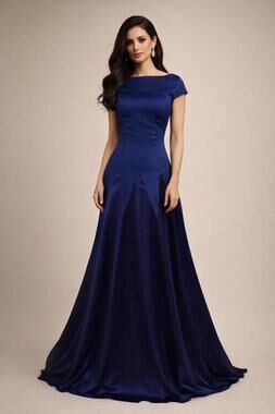 Talbot Runhof Navy Blue Evening Gown Maxi Dress Cap Sleeve Formal Size 8